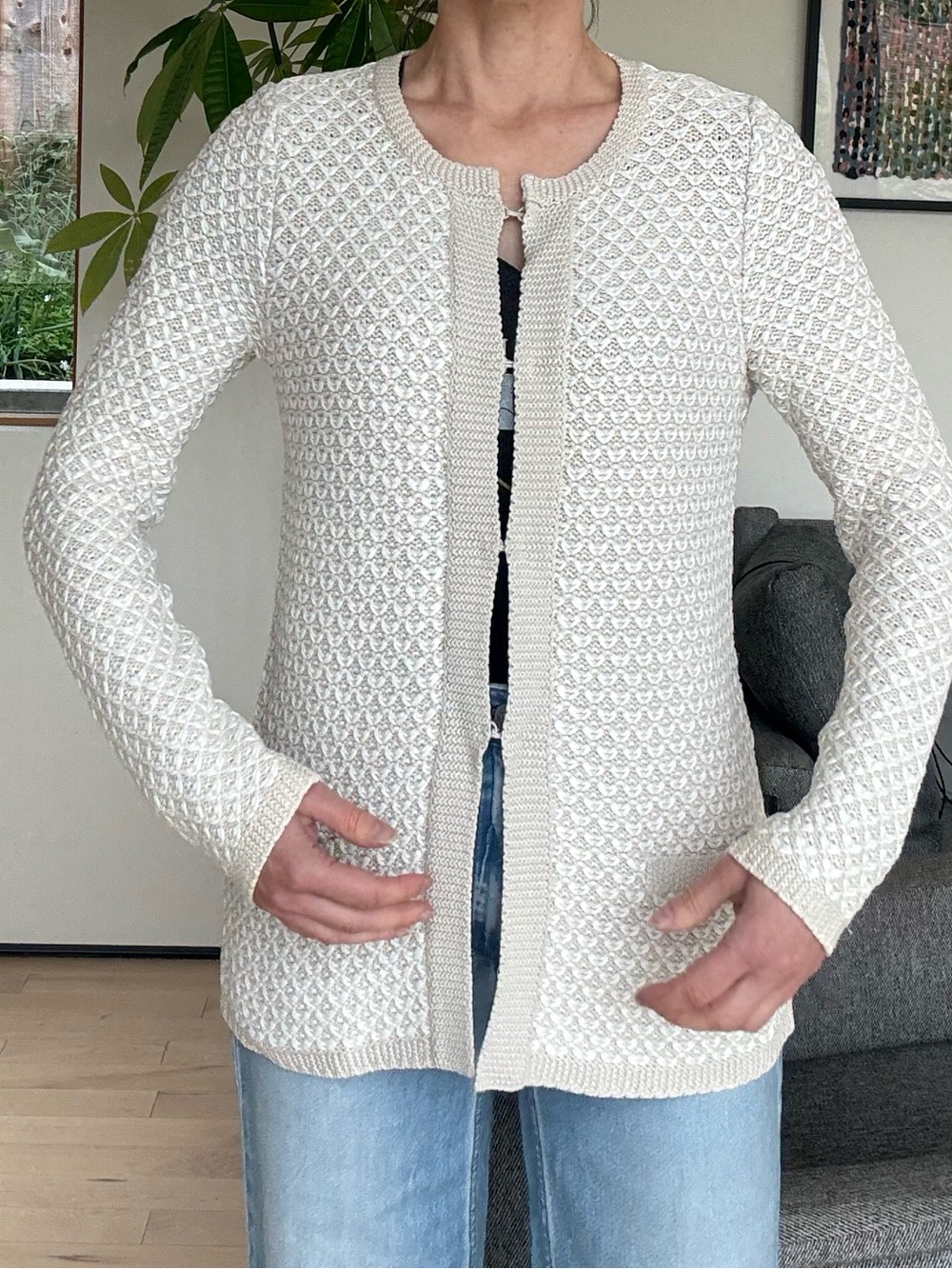Comptoir Des Cotonniers Cream Textured Knit Cardigan